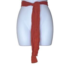 Savannah Morrow Long Tie Belt Scarf Rust Color Crinkle Gauzy 63"x3" Cotton NWOT